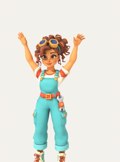 Pippa cheering with both arms in the air
